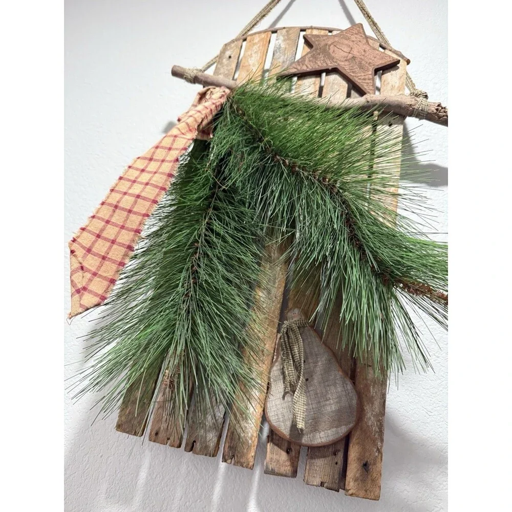 VTG primitive rustic christmas Slid Decoration 2 feet H, 11” long, 2” depth
